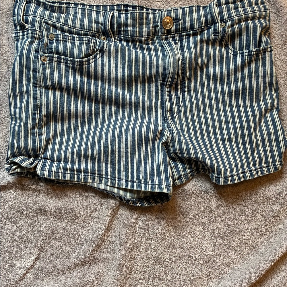 American Eagle Outfitters Navy Striped Jean Shorts